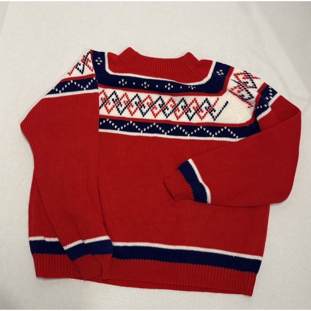 Vintage JC PENNEY 100% Acrylic Sweater Red White & Blue Medium
